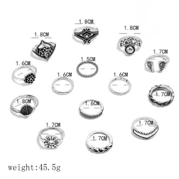 Astro 14pc Silver Tone Ring Set Wings Seashell - Picture 4 of 5